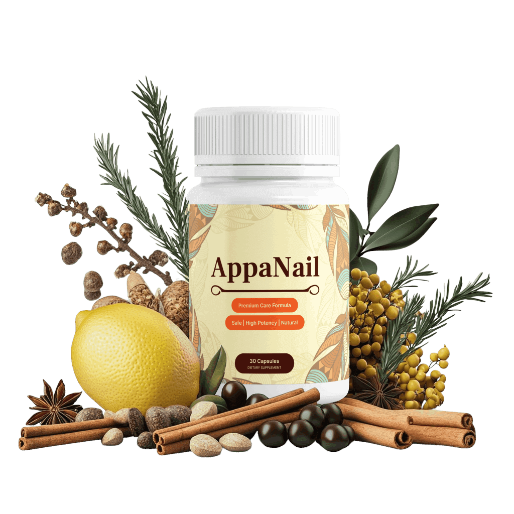 AppaNail supplement bottle - 17 Appalachian botanicals in a once-daily vegetarian capsule for nail and foot health